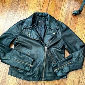 Washed Leather Motorcycle Jacket with Brass Hardware